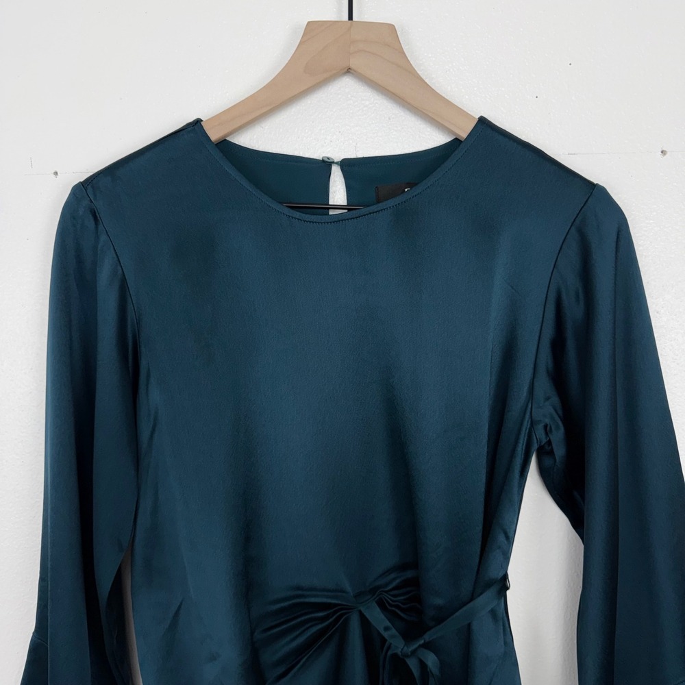 Banana Republic Treccia Satin Mini Dress Size XXS Petite Teal Tie Waist Cocktail - Picture 4 of 16
